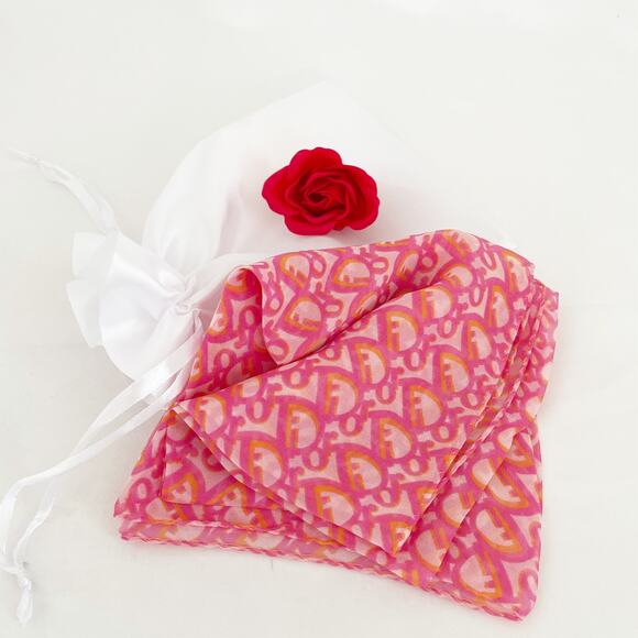 DIOR Vintage Pink Orange Sheer Scarf Trotter Oblique Pattern - Picture 9 of 9